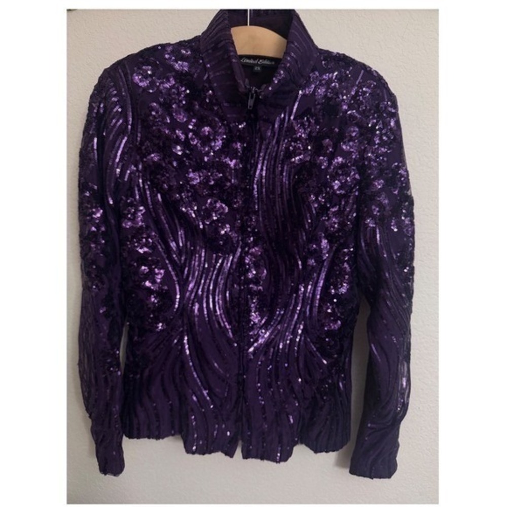 Hobby Horse Limited Edition Purple Sequin Bloom Show Jacket Womens 2X Full Zip